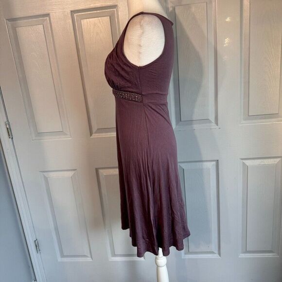 Vintage Soprano Med Mauve Empire Waist Dress with Pearl Waist Ruched Top Y2K USA - Picture 4 of 9